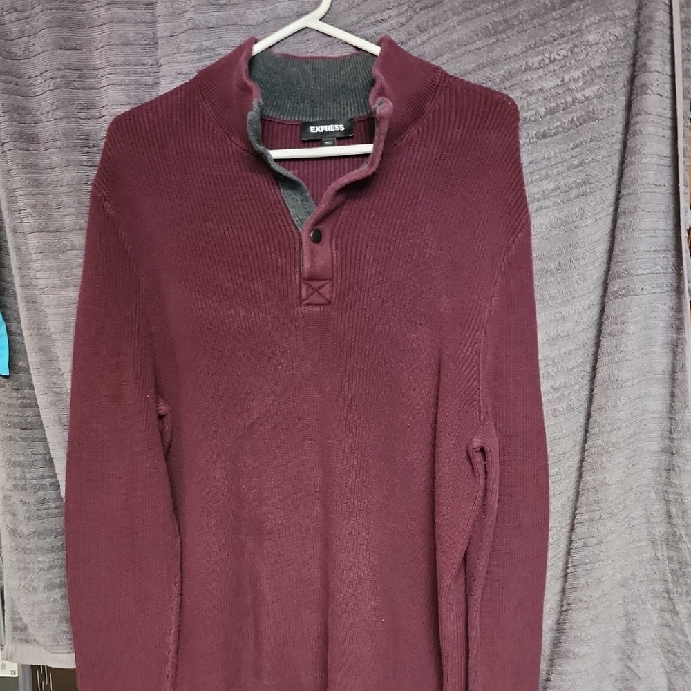 Express Red and Gray Zip Up Sweater